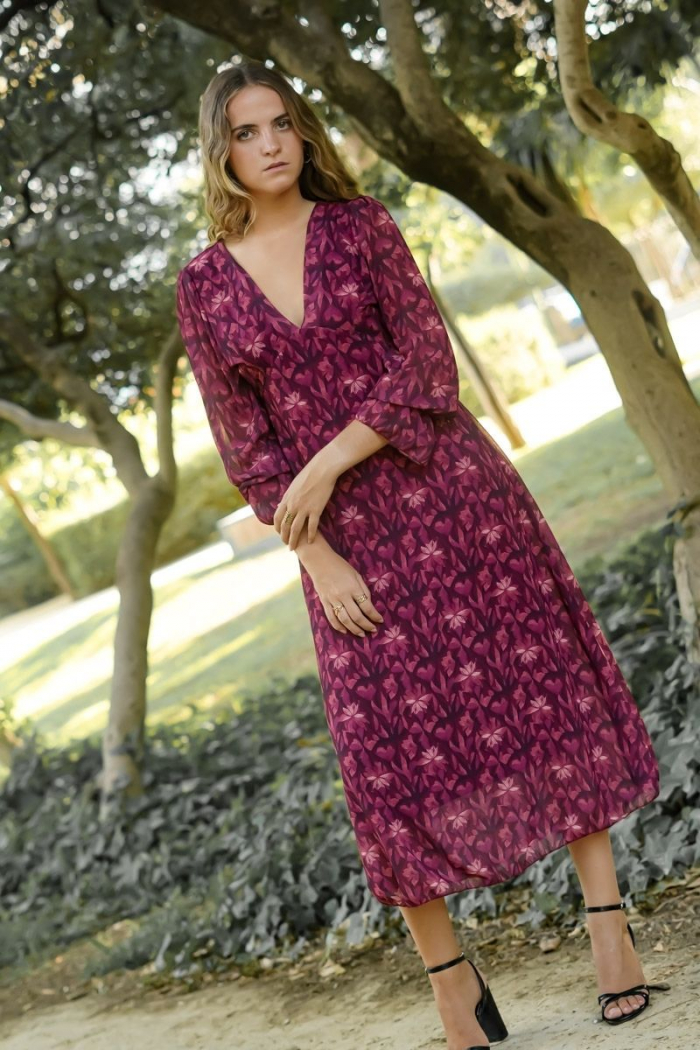 Vestido Flores Burdeos