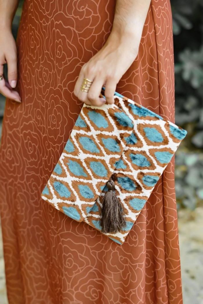 Cartera Ikat Marrón Turquesa