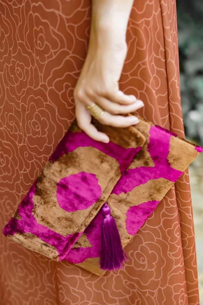 Cartera Ikat Marrón Fucsia